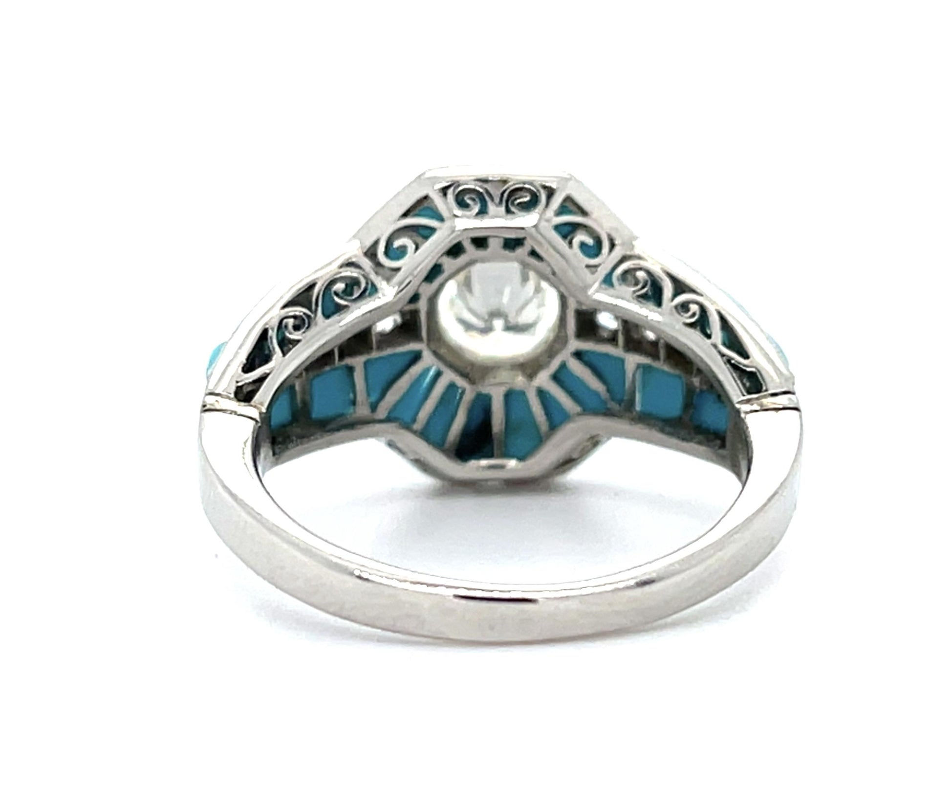 .63ct European Round Diamond + Turquoise Platinum Handmade Ring