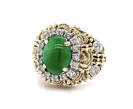 1ct Jade 14KY Two Tone Ring (Vintage 1960s)