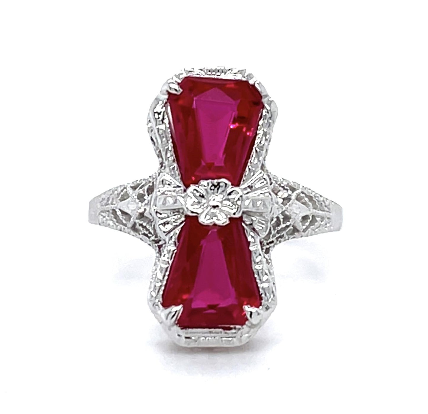 Original Art Deco Pink Stone 14KW Ring (Vintage 1930s)