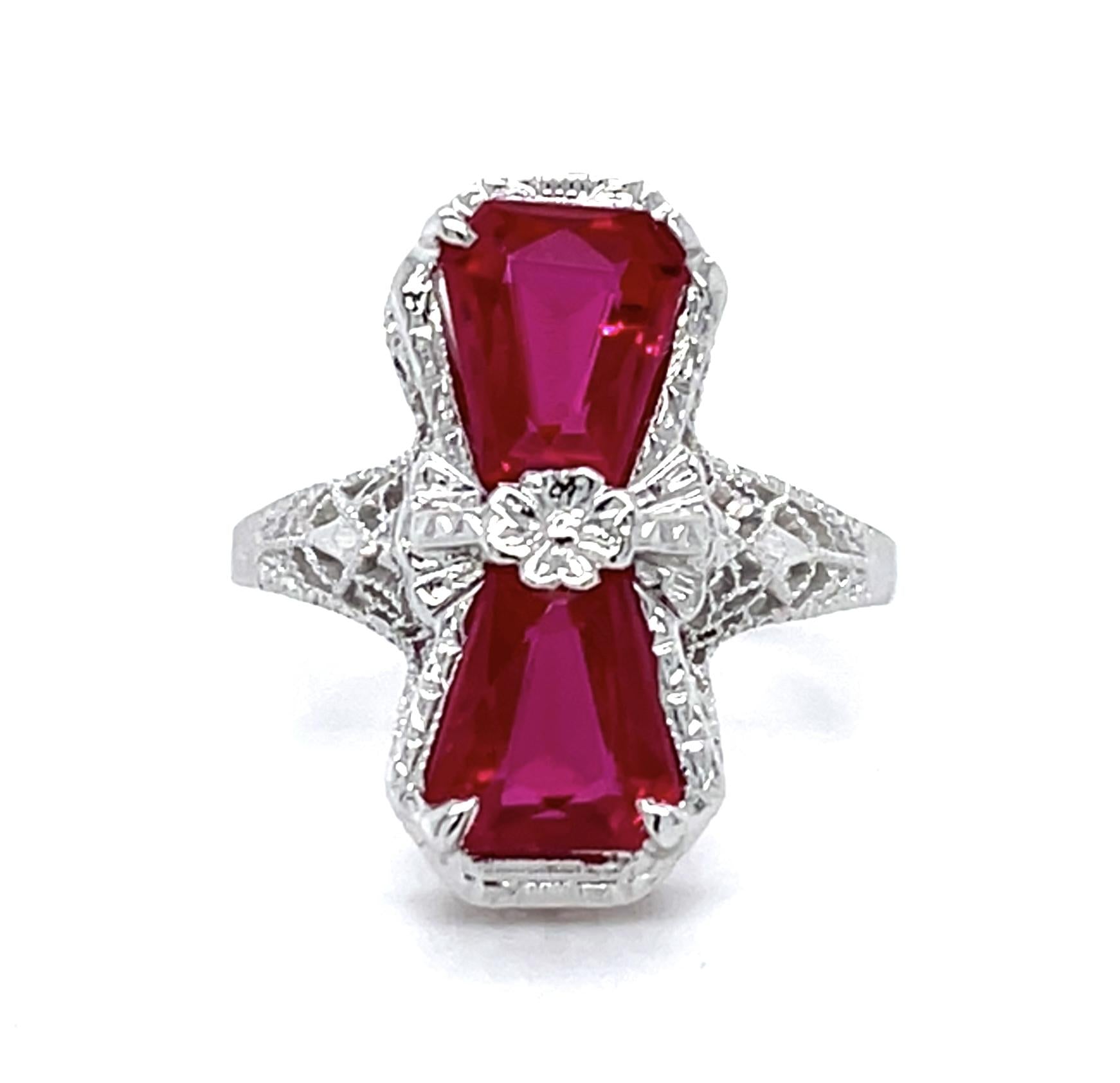 Original Art Deco Pink Stone 14KW Ring (Vintage 1930s)