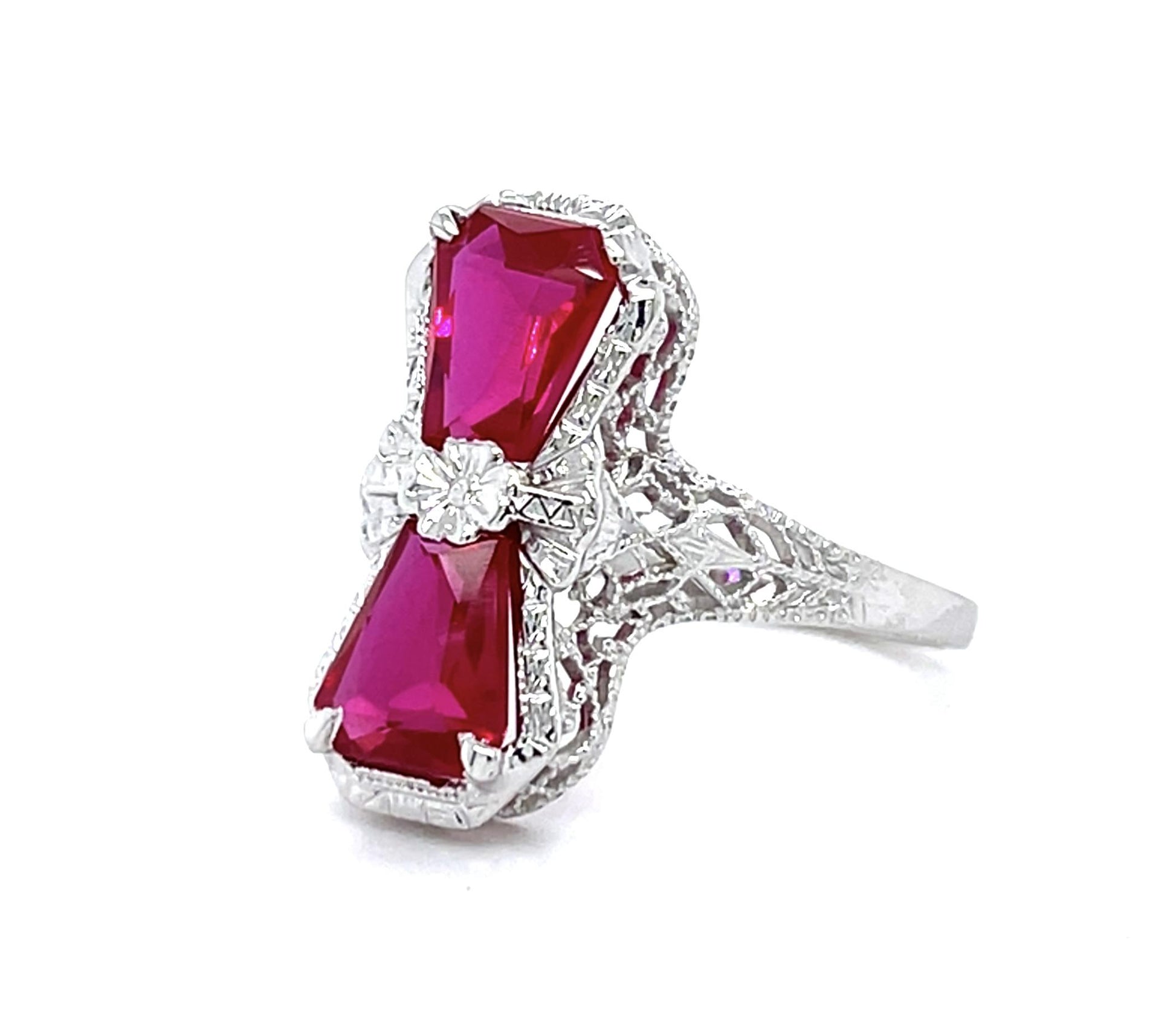 Original Art Deco Pink Stone 14KW Ring (Vintage 1930s)