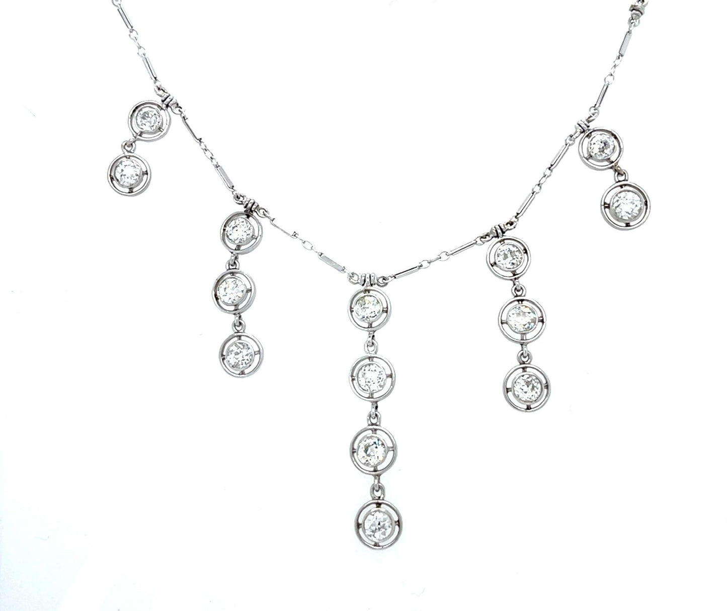 Original Art Deco 3.50ct European Diamond Platinum+14KW Necklace (Antique 1920s)