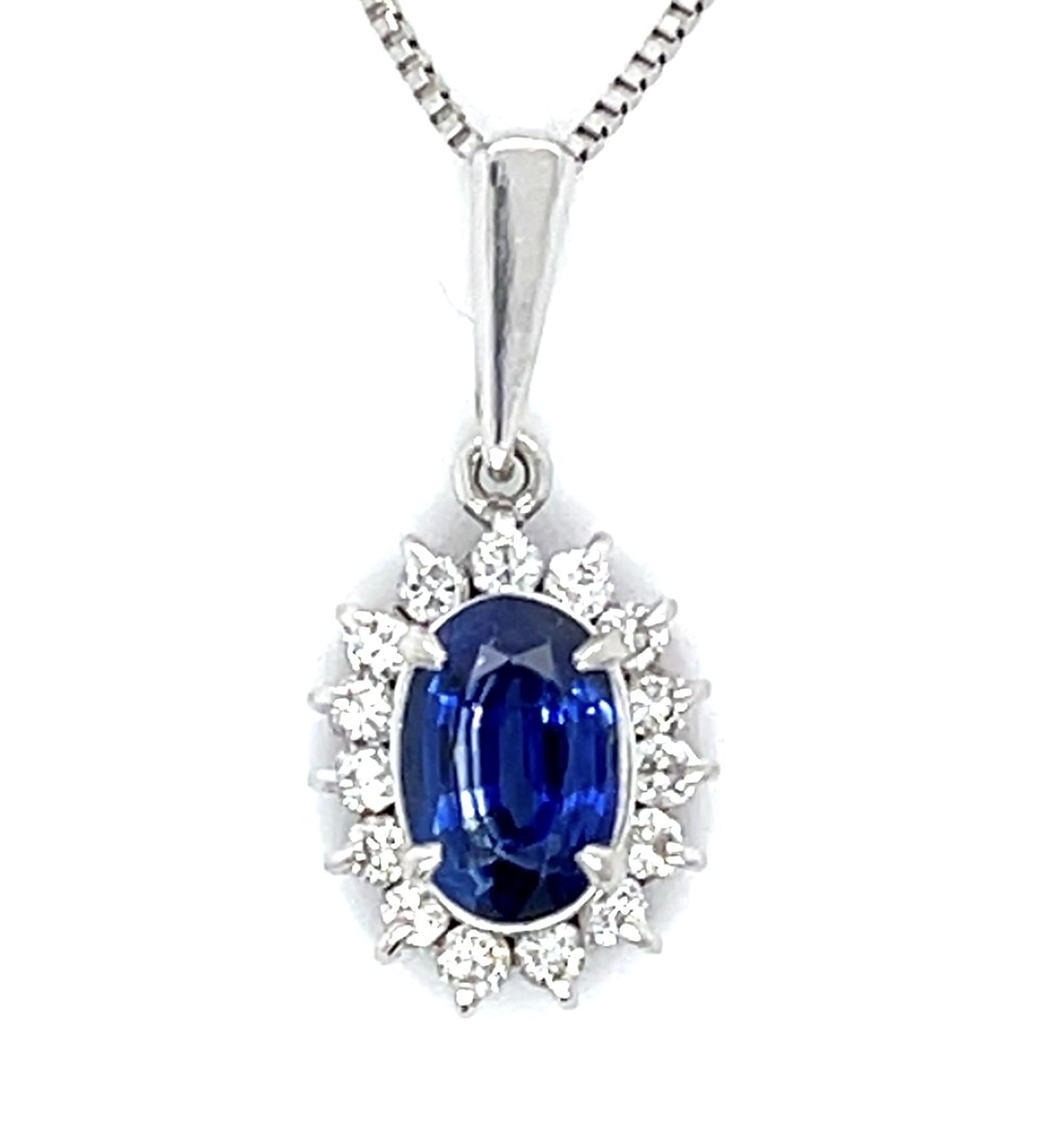 1.34ct Oval Sapphire .28ct Diamond Platinum Pendant
