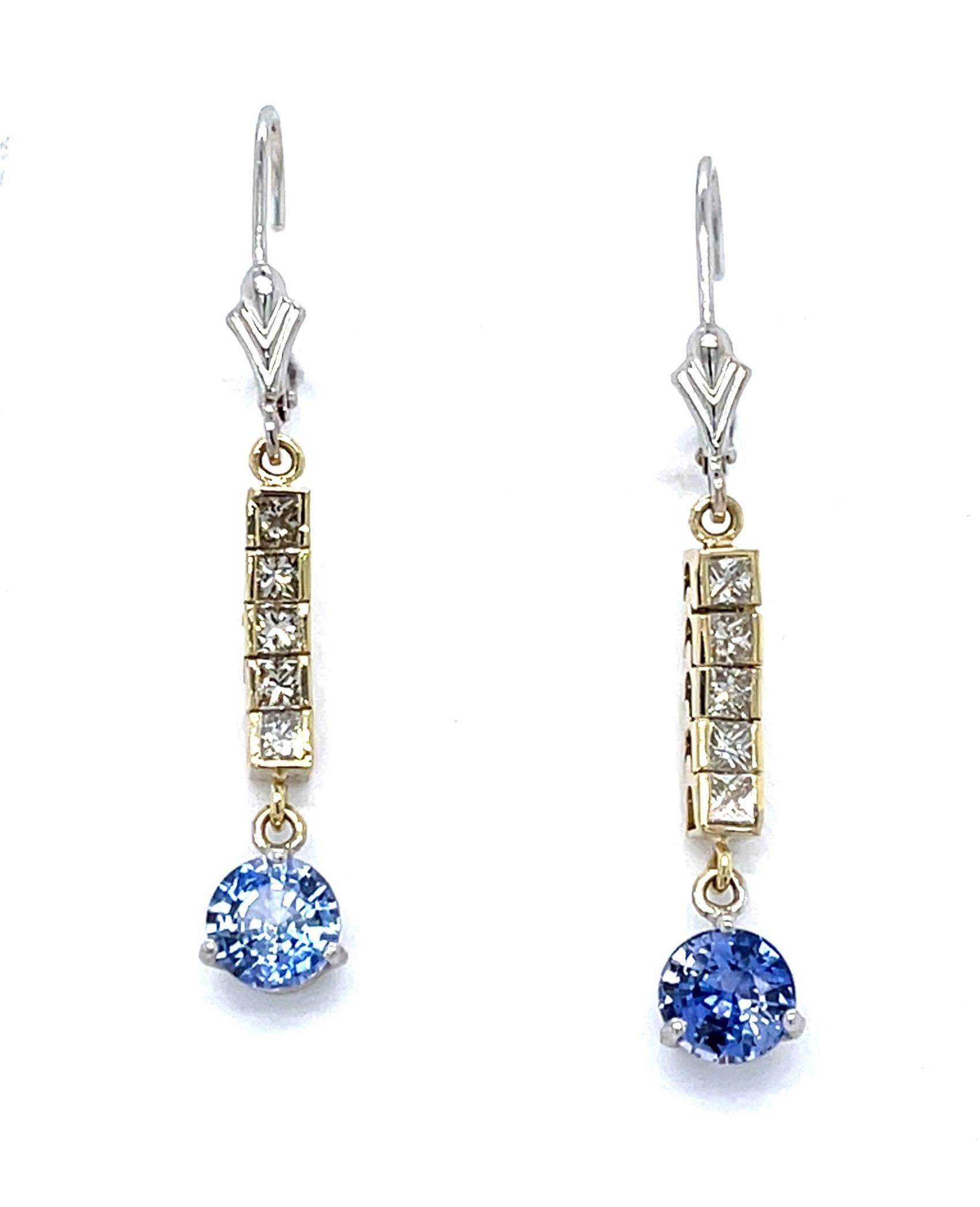 1.78ct Sapphire 14K 2 Tone Drop Earrings
