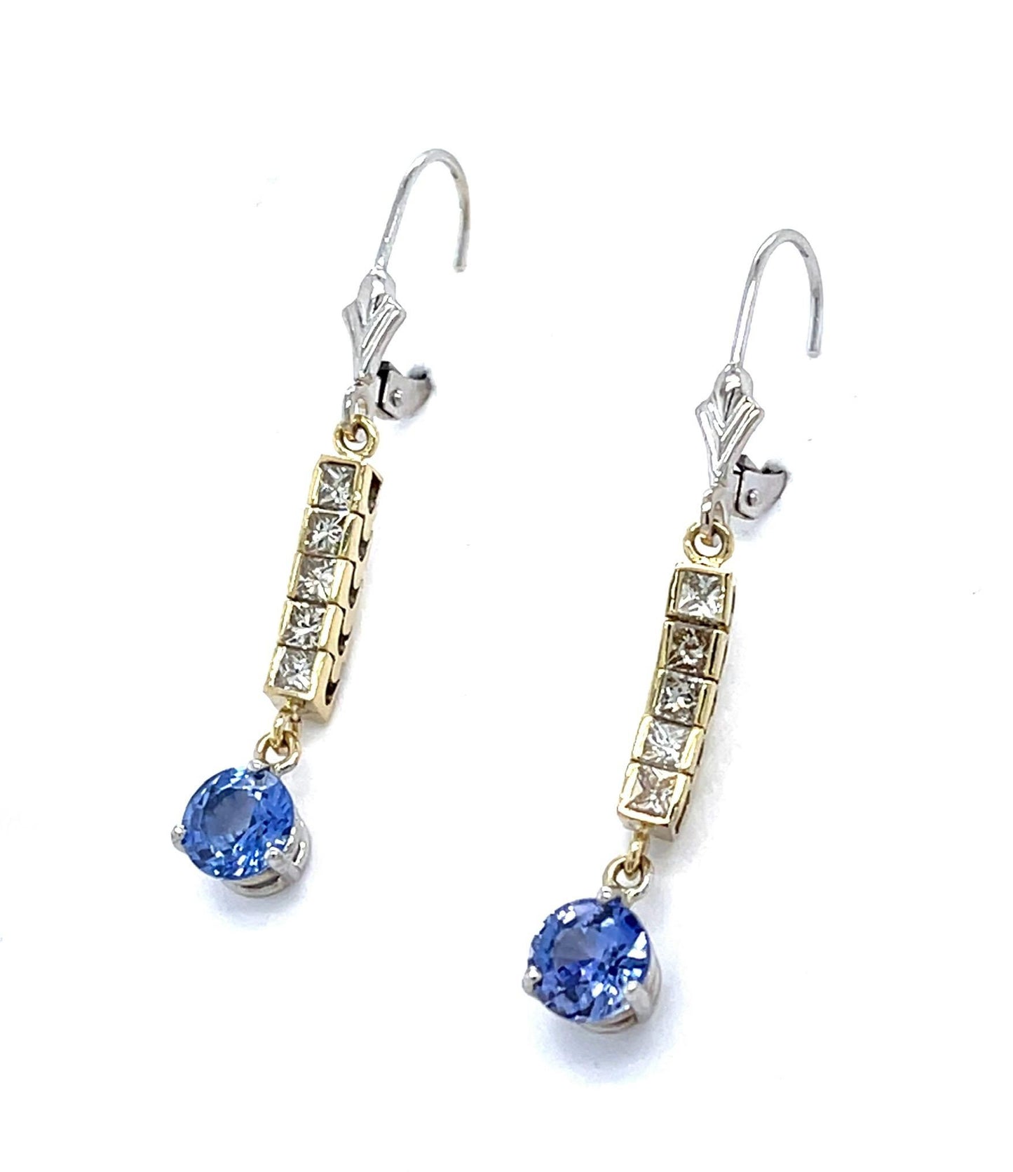 1.78ct Sapphire 14K 2 Tone Drop Earrings