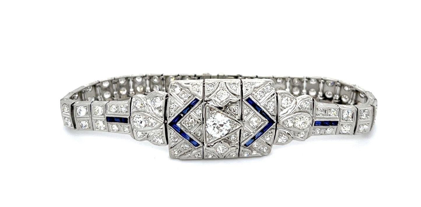 Art Deco .74ct Old European Diamond 7.20ct SD PT Bracelet (Antique 1920s)