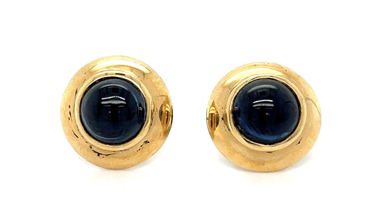 5.50ct Cabochon Sapphire 14KY Stud Earrings (Vintage 1940s)