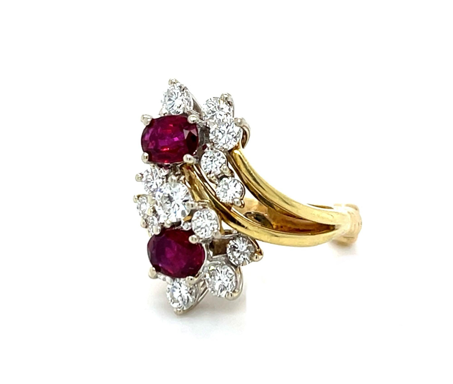 .90ct Ruby 2.15ct Diamond 18K+14K Ring (Vintage 1970s)