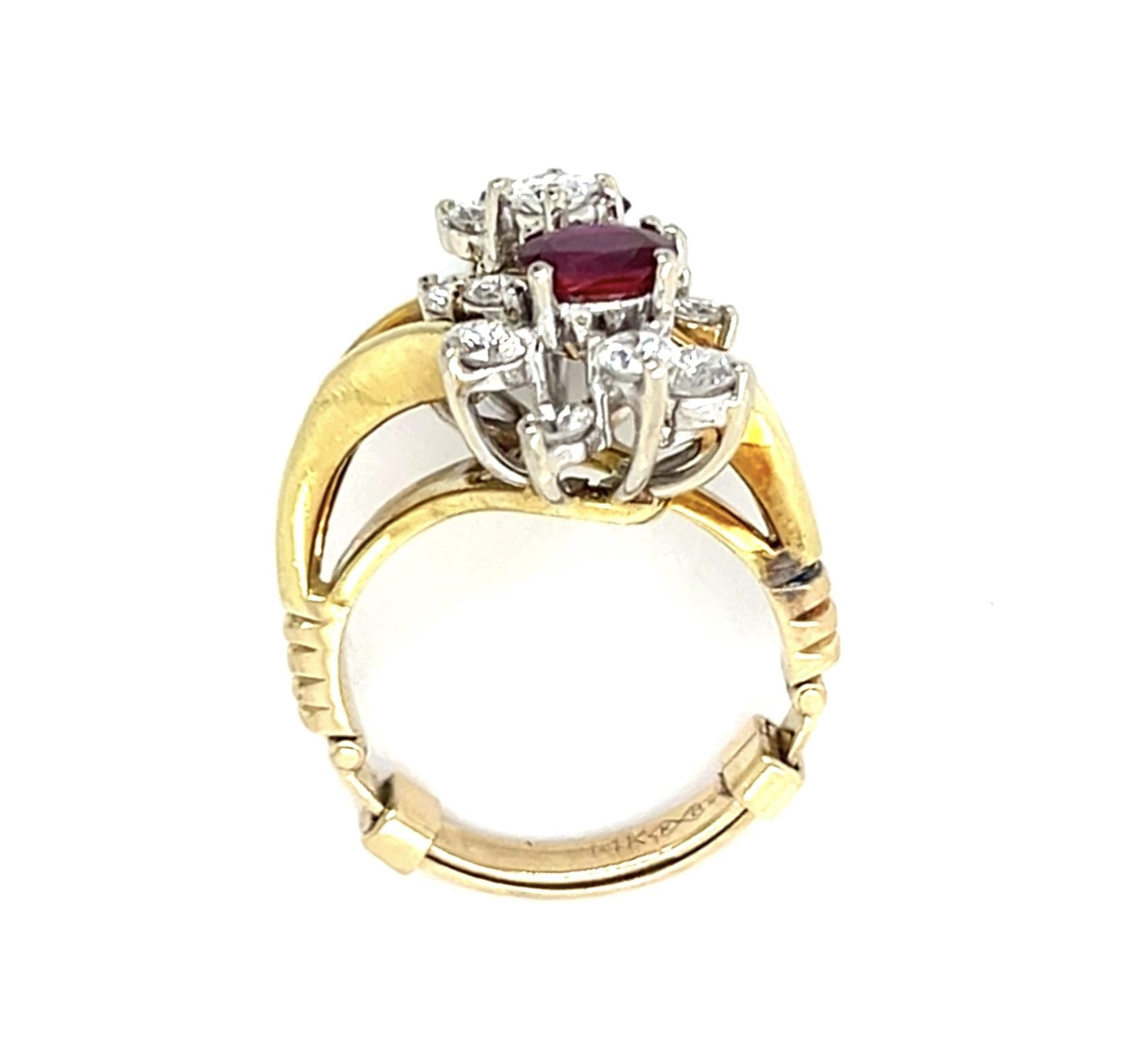 .90ct Ruby 2.15ct Diamond 18K+14K Ring (Vintage 1970s)