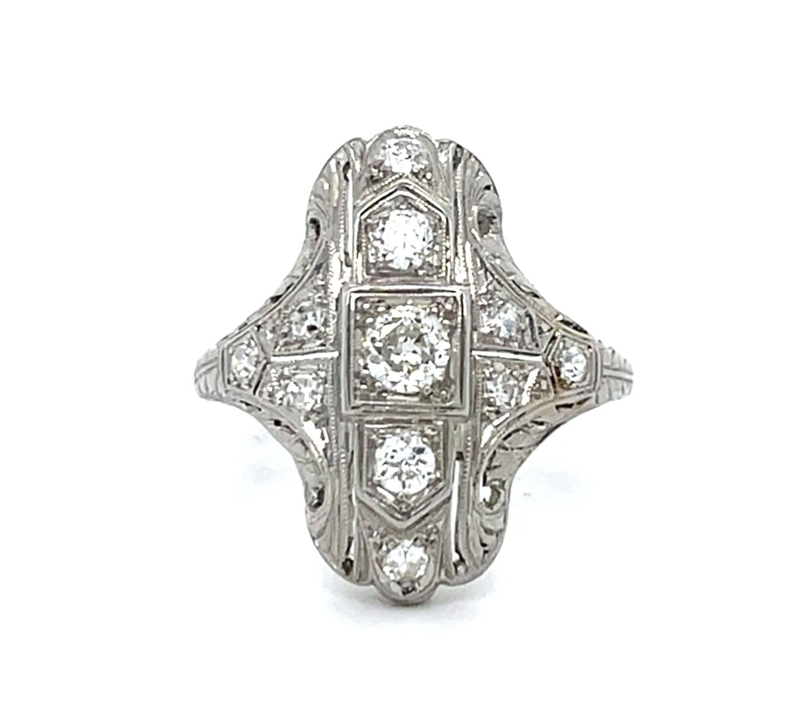 Original Art Deco .66ct Diamond Platinum Ring (Antique 1920s)