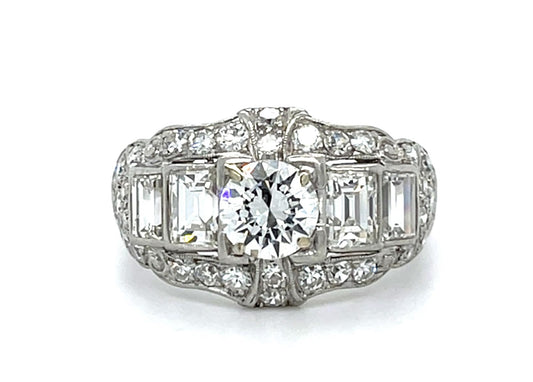 Original Art Deco .75ct Old Euro Diamond Platinum Ring (Vintage 1930s)