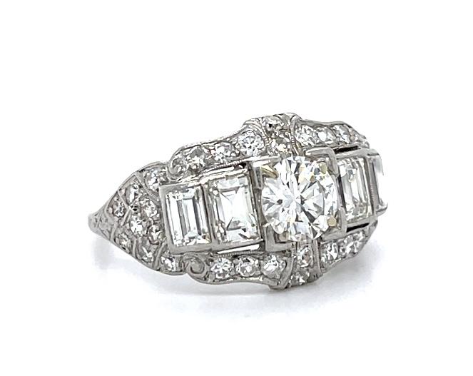 Original Art Deco .75ct Old Euro Diamond Platinum Ring (Vintage 1930s)