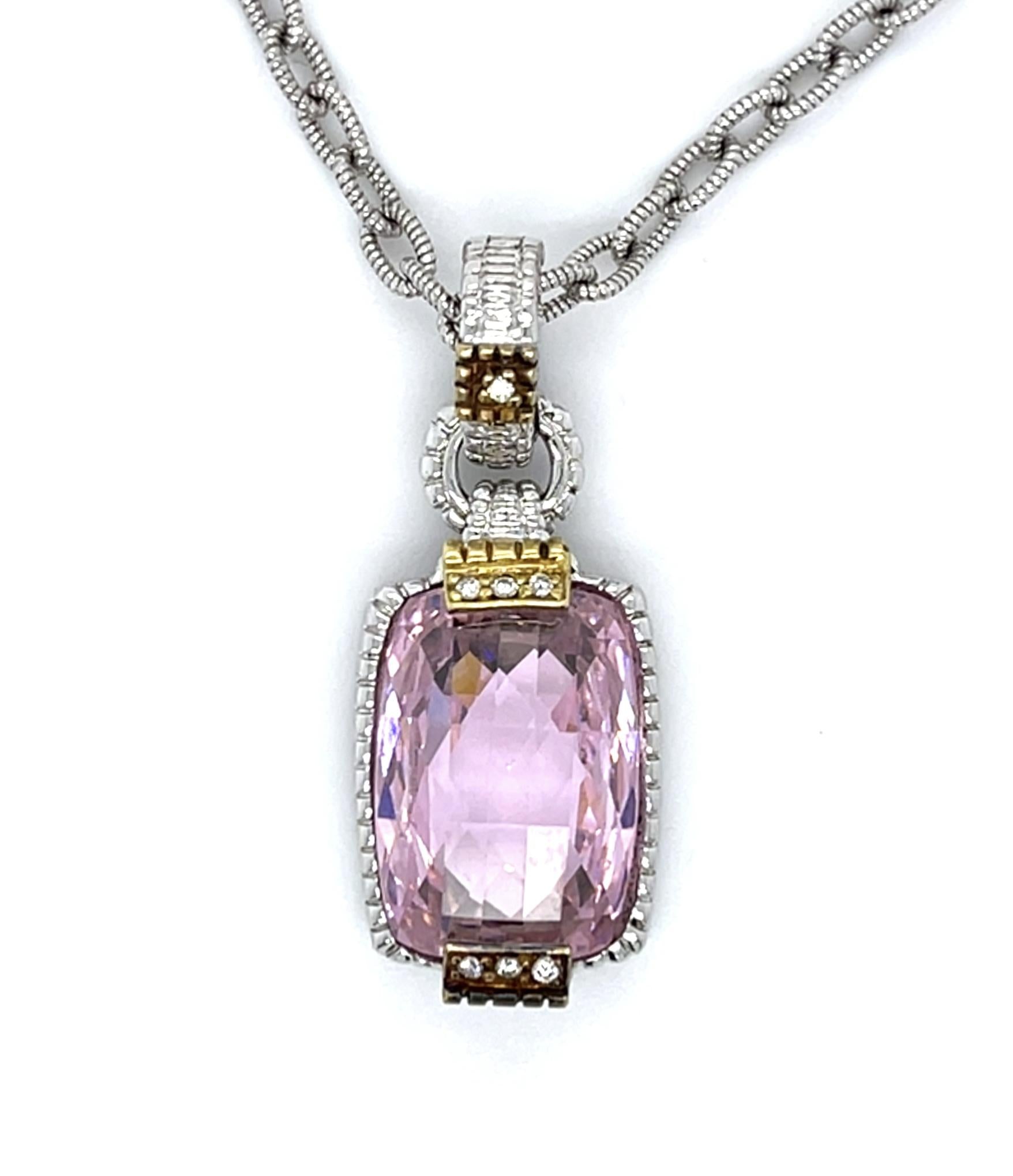 Pink Stone + .07ct Diamond Silver Pendant 16.51g Judith Ripka