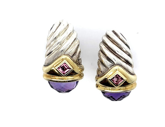 Amethyst Silver+14KY Amethyst Clip Earrings 4.00ct(ame) Circa 1970s
