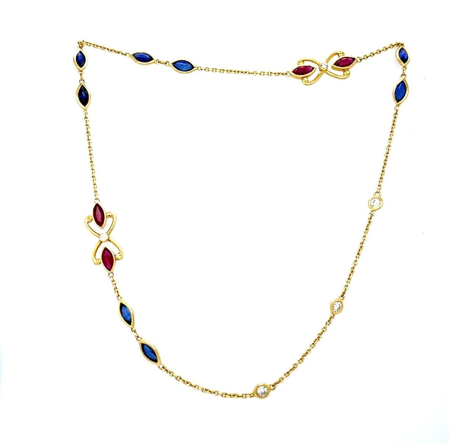 3.56ct Ruby + 4.20ct Sapphire 18KY Yellow Gold Handmade Necklace