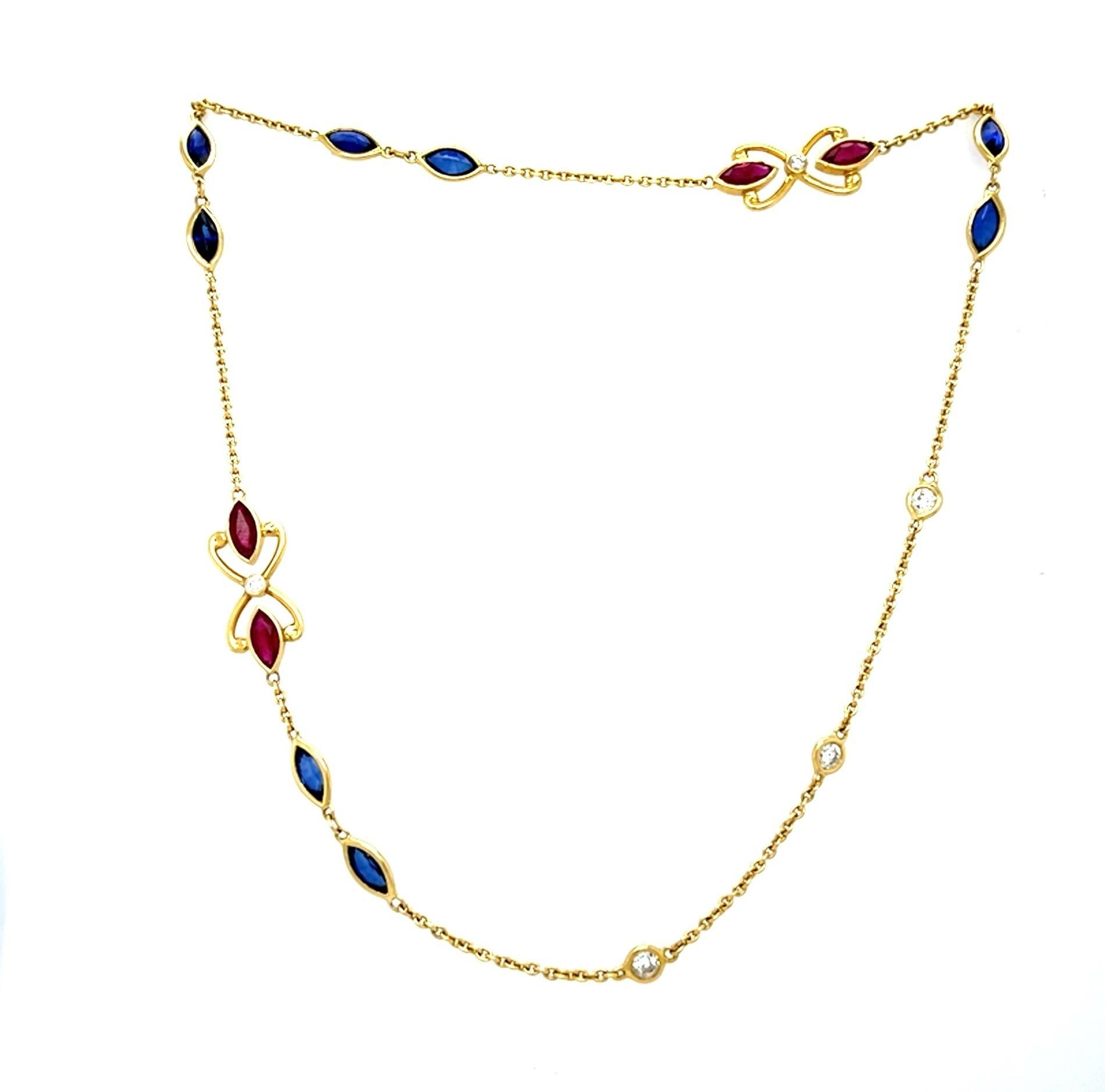 3.56ct Ruby + 4.20ct Sapphire 18KY Yellow Gold Handmade Necklace