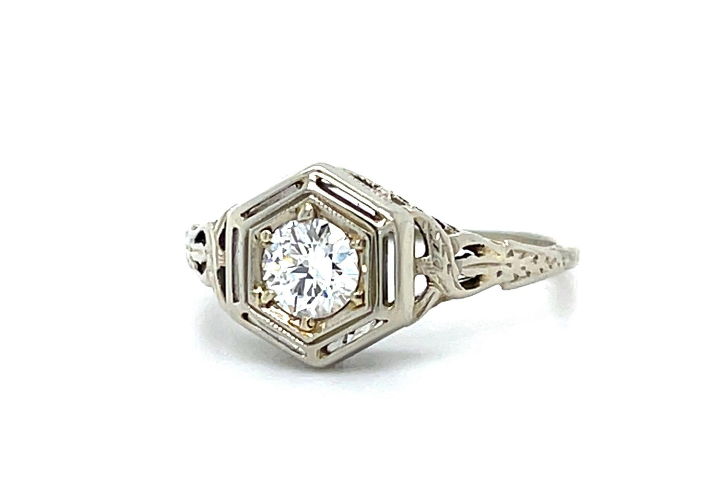 Art Deco .28ct Old Euro Dia 18KW Ring (Antique 1920s)