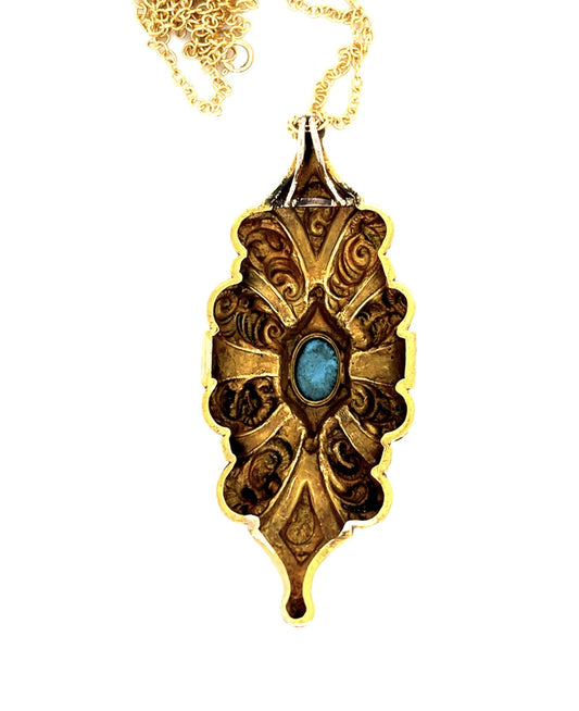 Original Victorian 3ct Turquoise 14KY Pendant (Antique 1870s)