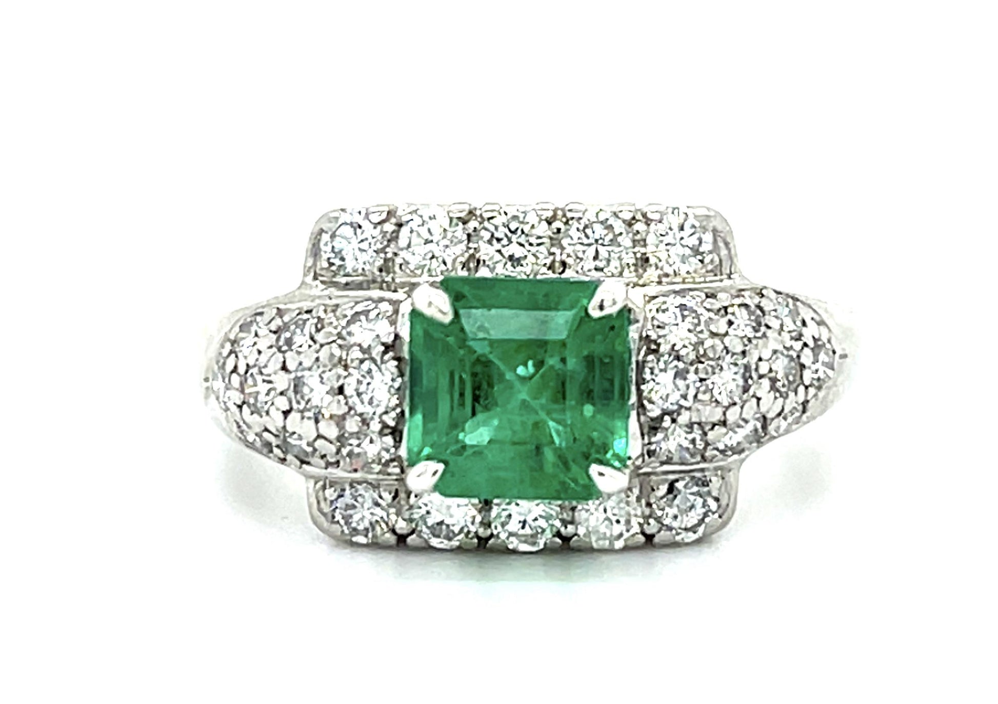 Original Peacock 1.24ct Emerald Platinum Ring (Vintage 1940s)