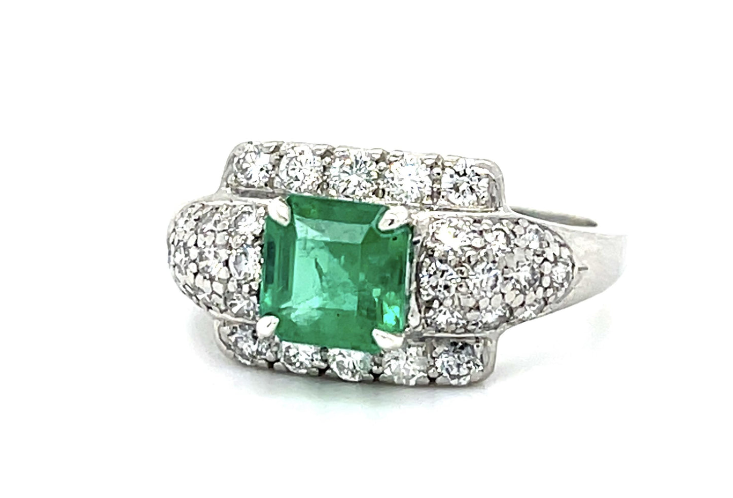 Original Peacock 1.24ct Emerald Platinum Ring (Vintage 1940s)