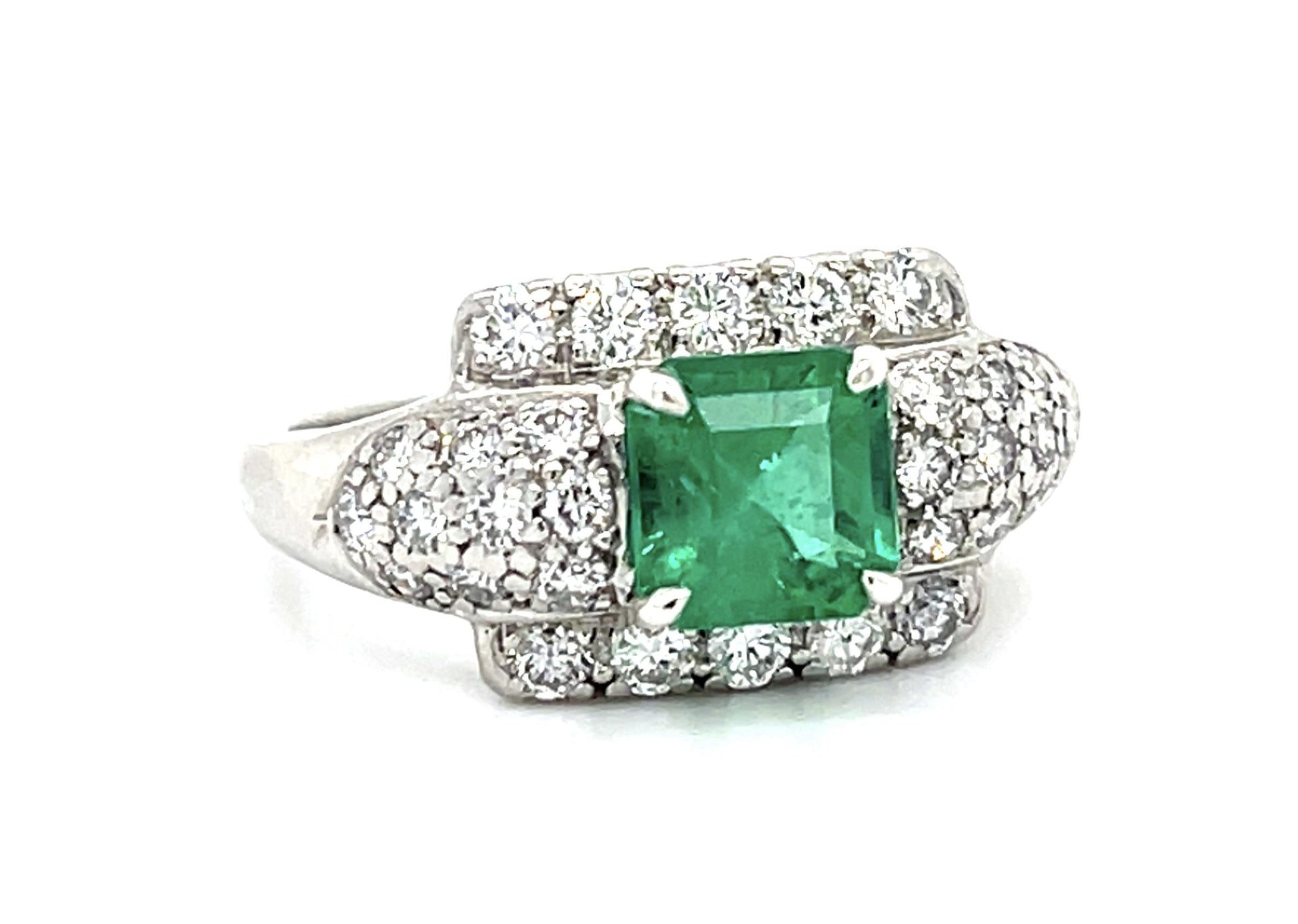 Original Peacock 1.24ct Emerald Platinum Ring (Vintage 1940s)