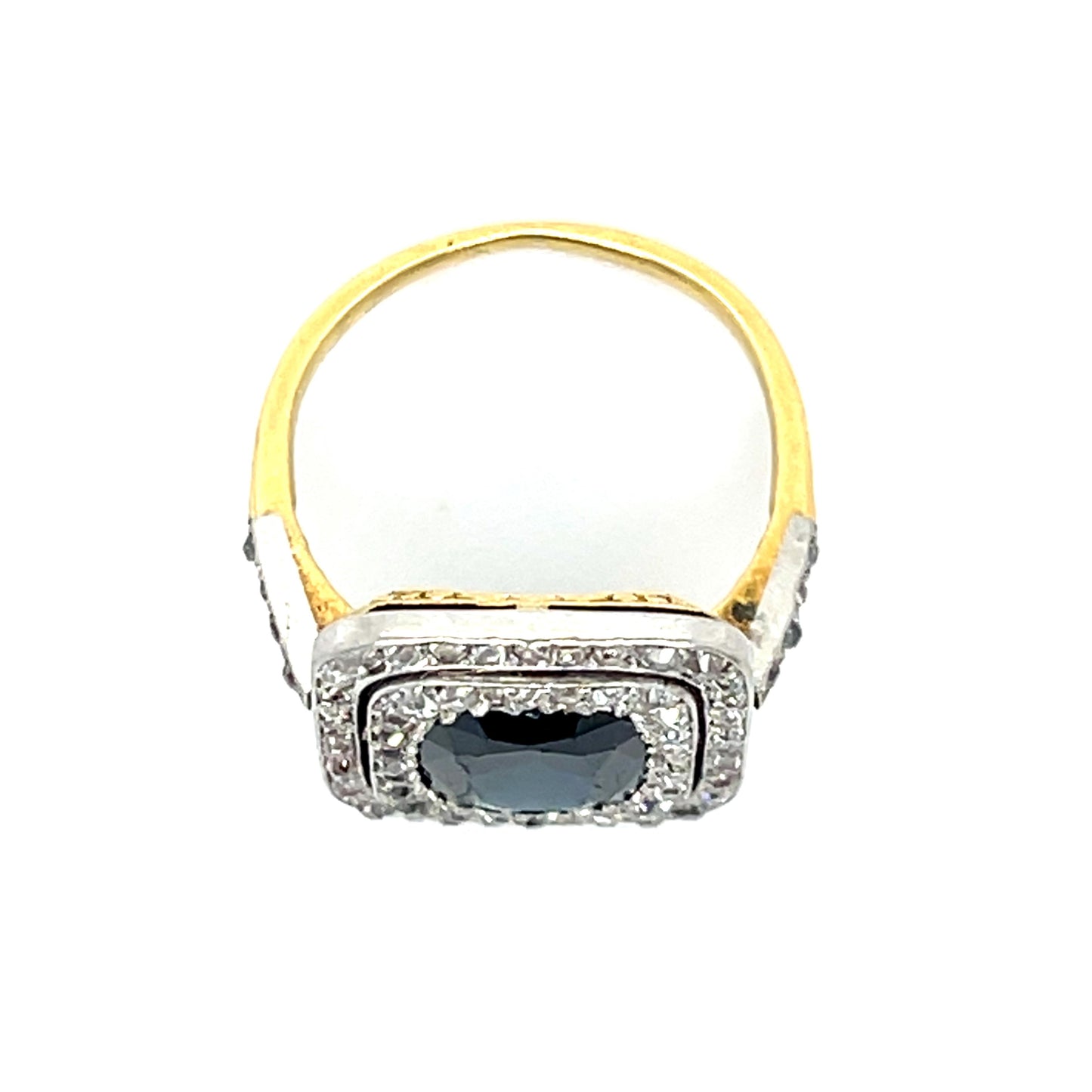 Original Edwardian 2.50ct Cushion Sapphire Platinum+18KW Ring (Antique 1900s)