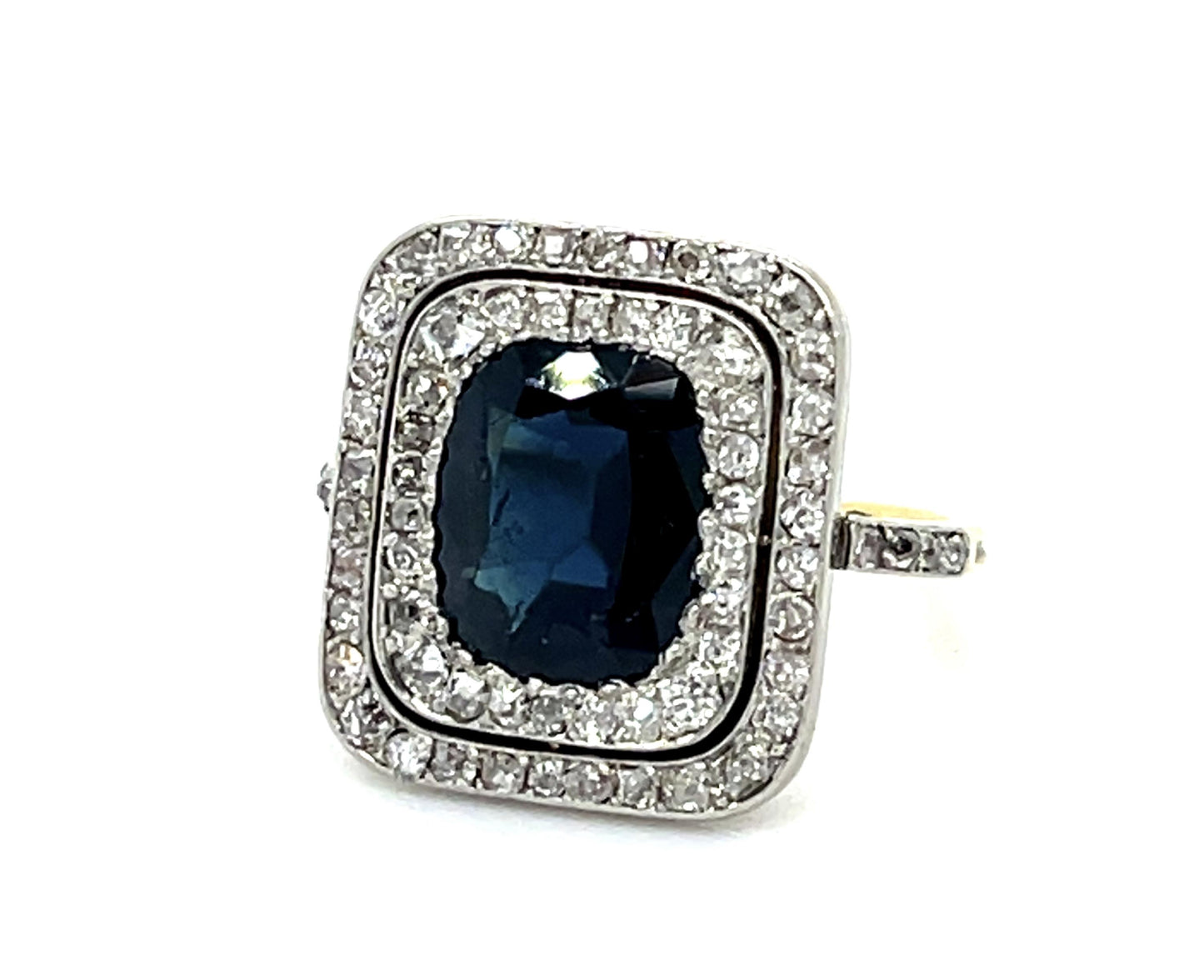 Original Edwardian 2.50ct Cushion Sapphire Platinum+18KW Ring (Antique 1900s)