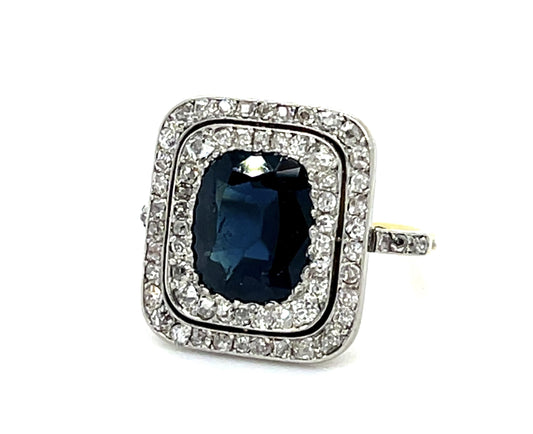 Original Edwardian 2.50ct Cushion Sapphire Platinum+18KW Ring (Antique 1900s)