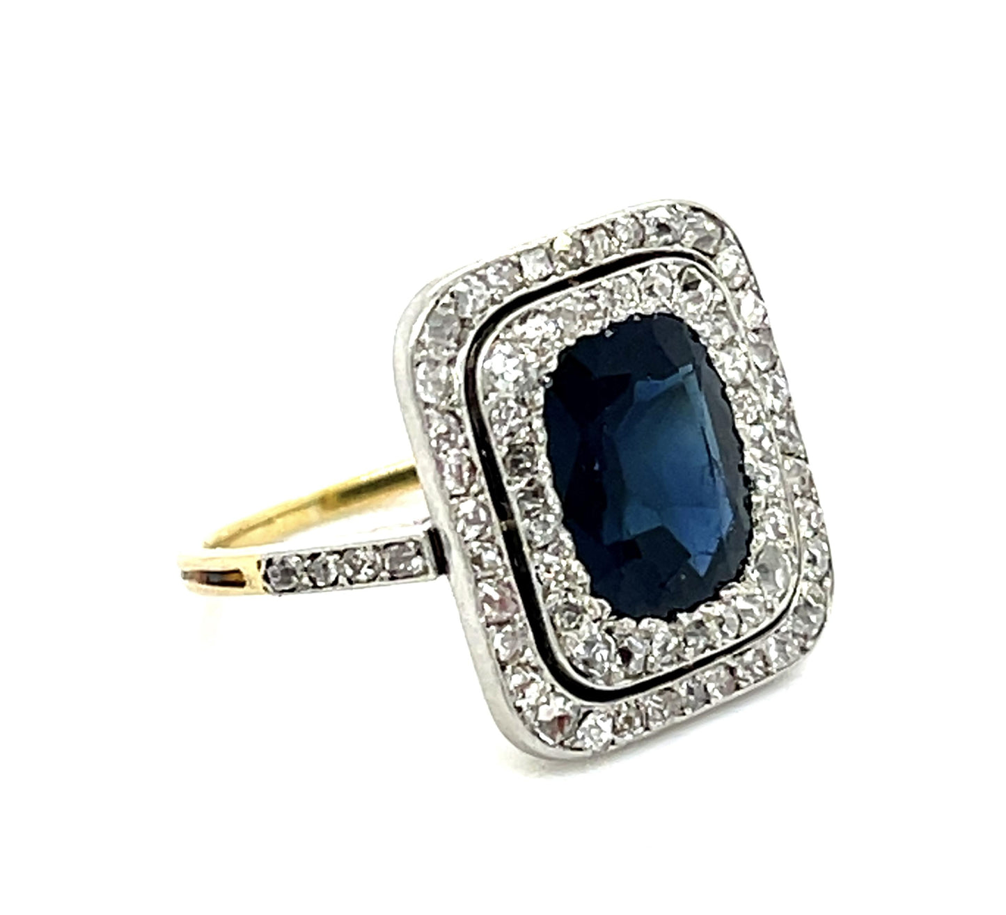 Original Edwardian 2.50ct Cushion Sapphire Platinum+18KW Ring (Antique 1900s)