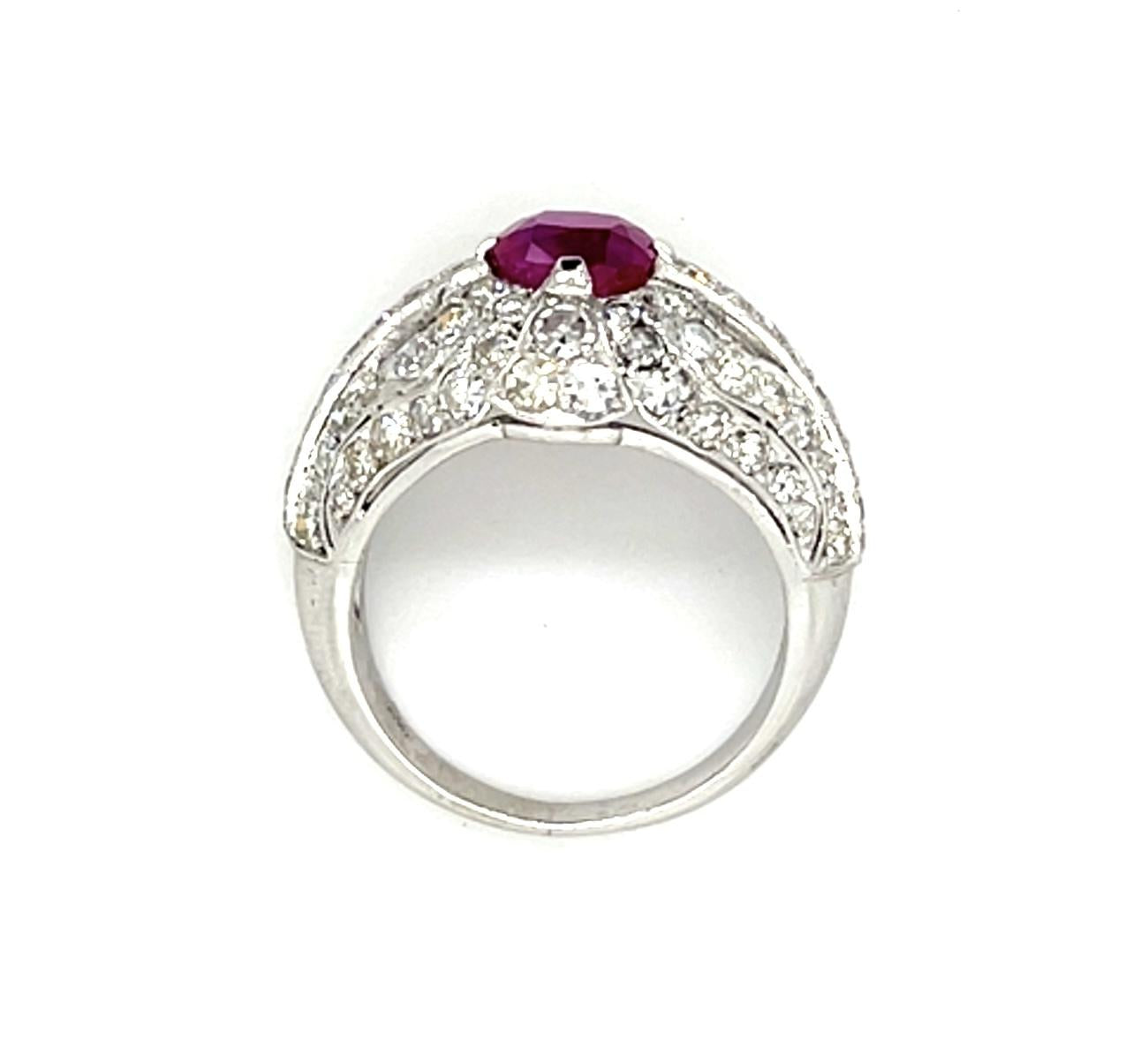 1.71ct Burma No Heat Ruby Platinum Handmade Ring (Vintage 1940s)