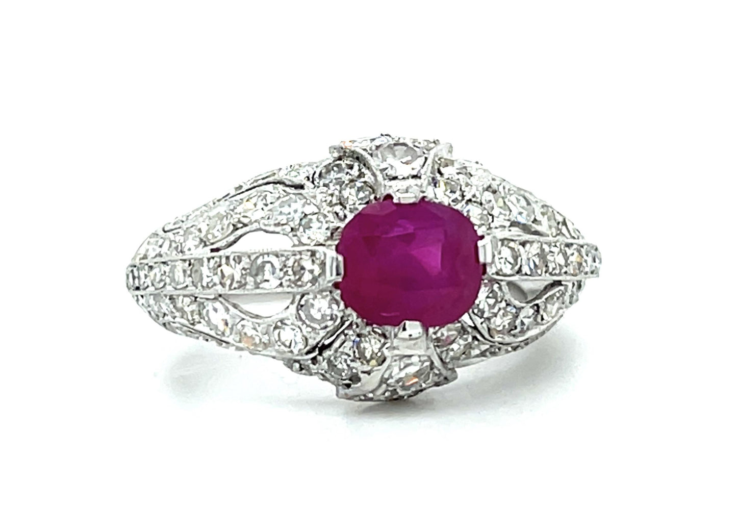 1.71ct Burma No Heat Ruby Platinum Handmade Ring (Vintage 1940s)