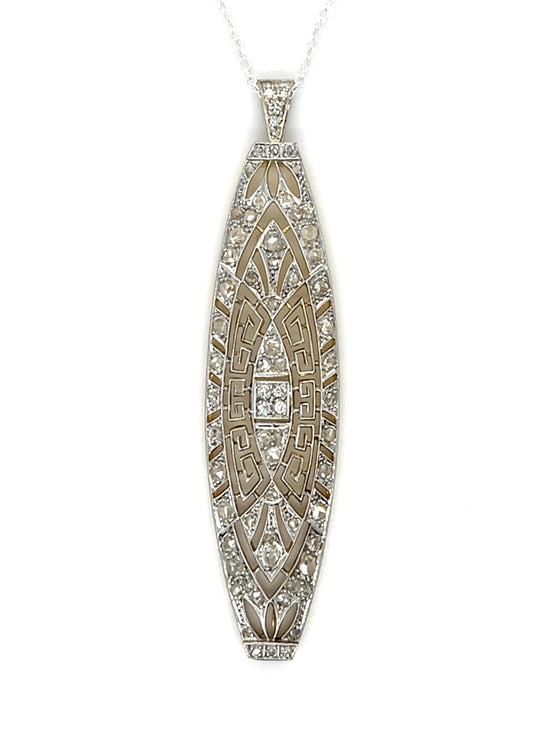 Original Edwardian 1.70ct (68 Diamonds) PT+18KY Pendant (Antique 1920s)