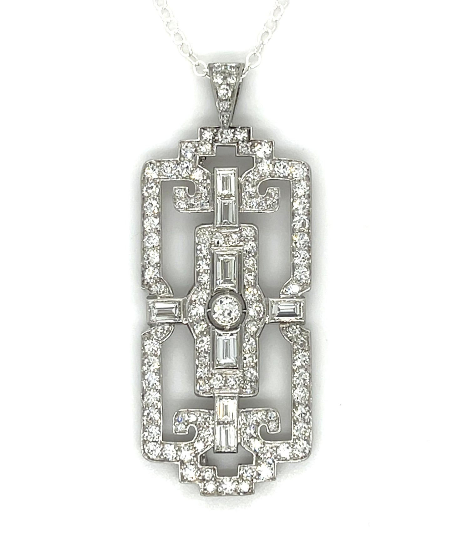 Original Art Deco 3.40ct Diamond Platinum Pendant (Antique 1920s)