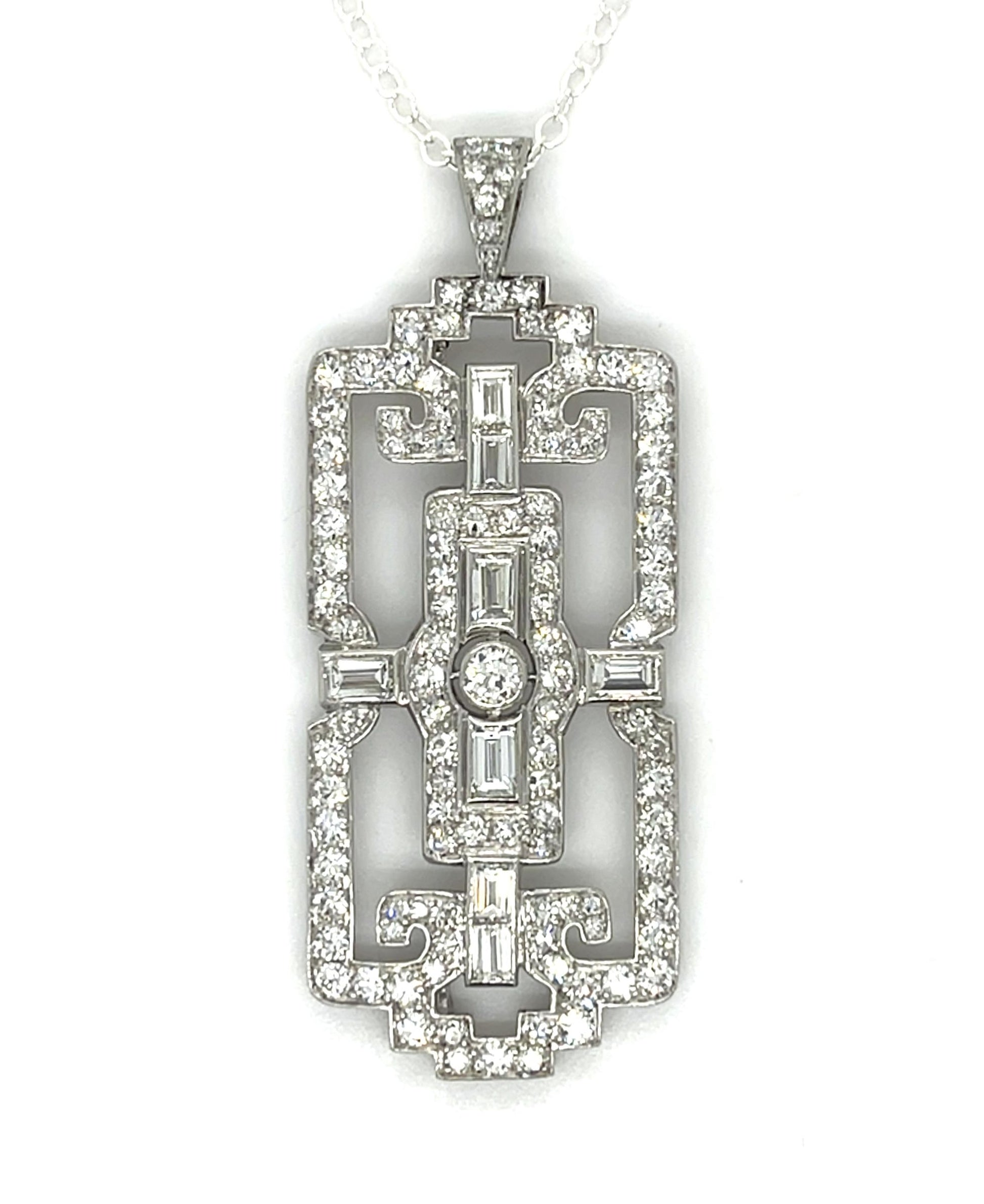 Original Art Deco 3.40ct Diamond Platinum Pendant (Antique 1920s)
