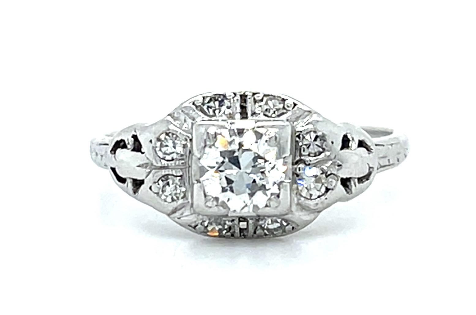 Art Deco .38ct Old European Diamond PT Ring (Antique 1920s)