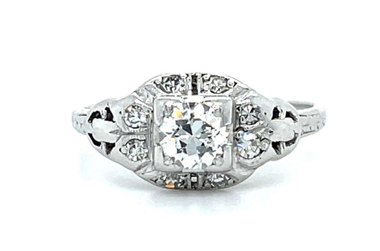Art Deco .38ct Old European Diamond PT Ring (Antique 1920s)
