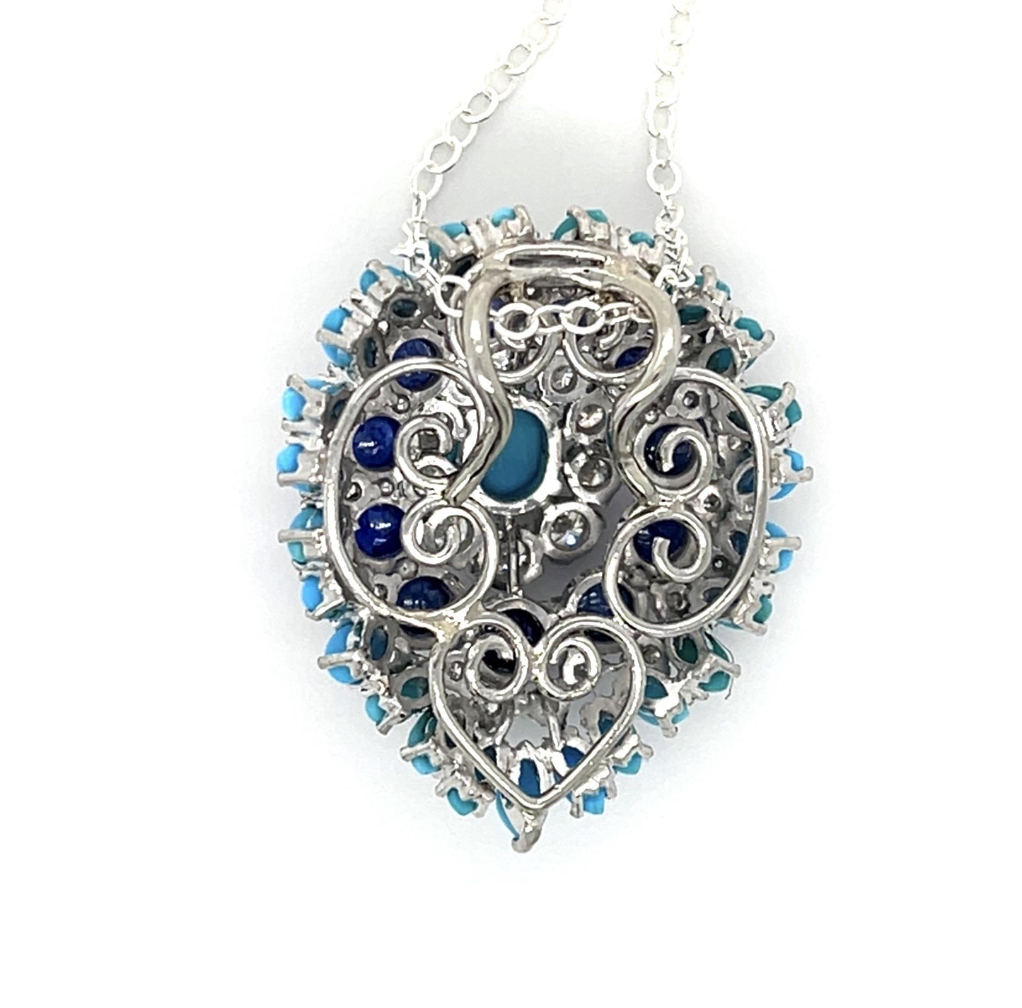 Turquoise 1.50ct Diamond 2.80ct Sapphire Platinum Pendant (Vintage 1950s)