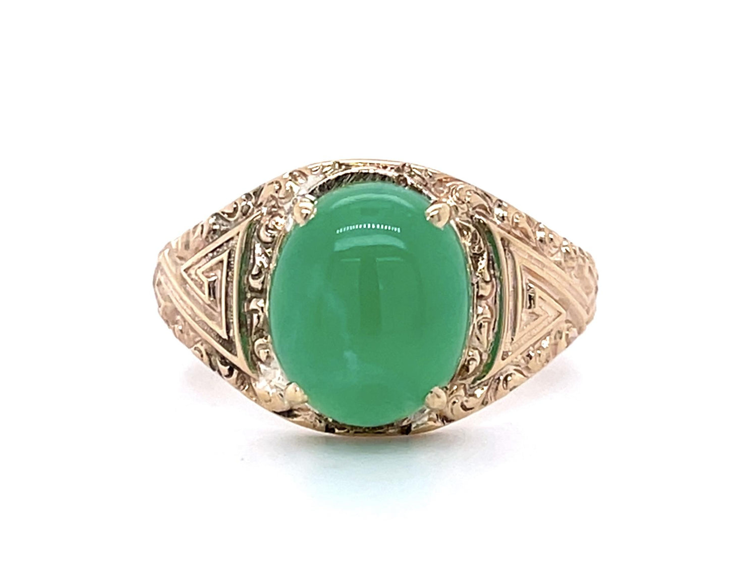 Victorian 4.25ct Jade 14KY Ring (Antique 1890s)