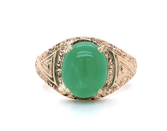 Victorian 4.25ct Jade 14KY Ring (Antique 1890s)