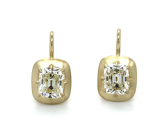 1.75ct M VS1 Old Mine Cushion Diamond 1.72ct L VS2 2nd Dia 14KY Ring