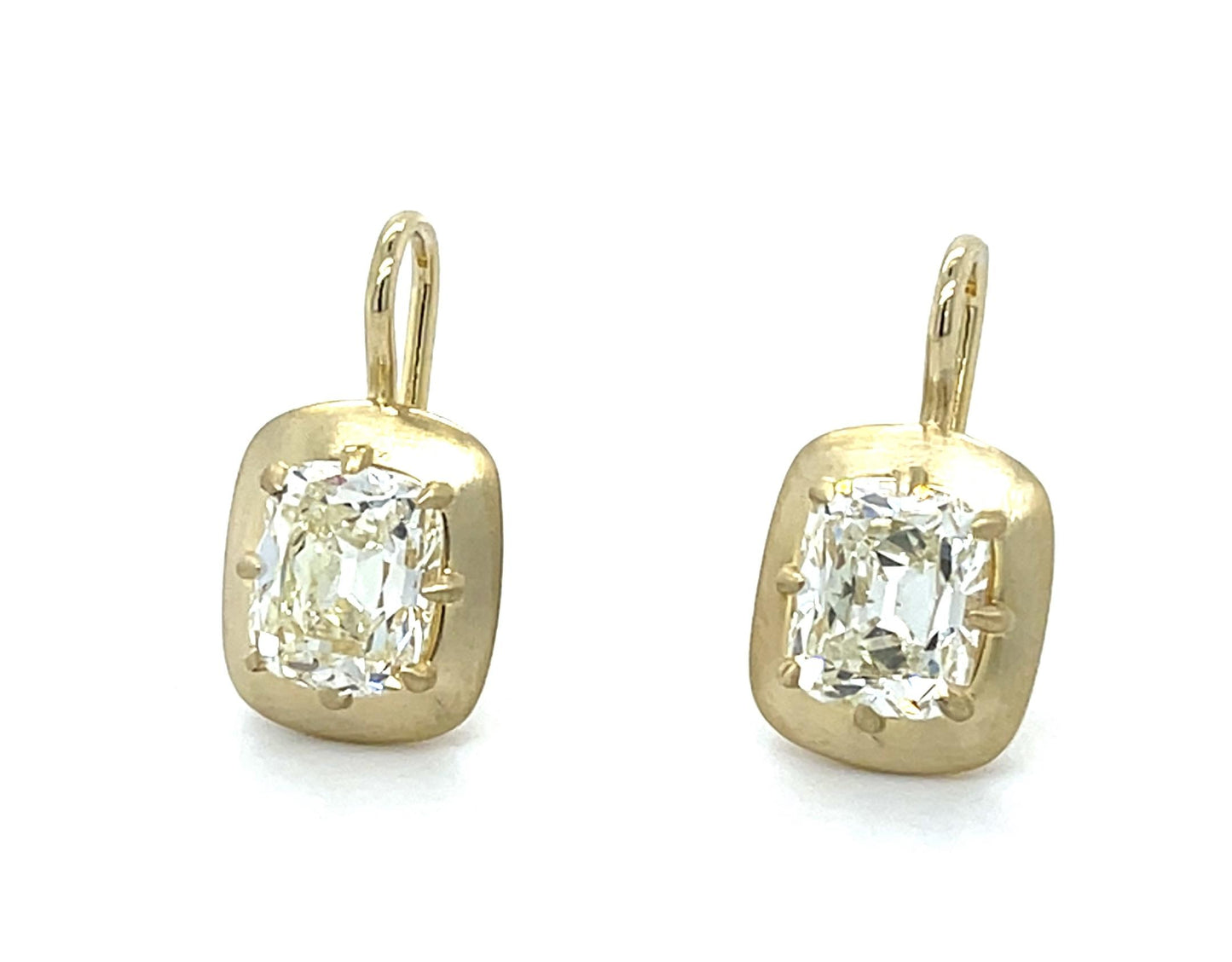 1.75ct M VS1 Old Mine Cushion Diamond 1.72ct L VS2 2nd Dia 14KY Ring