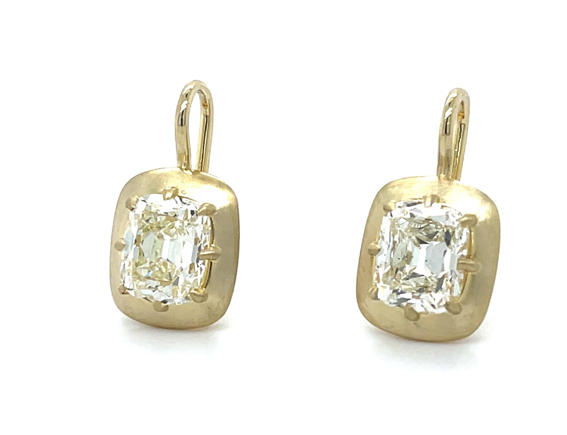 1.75ct M VS1 Old Mine Cushion Diamond 1.72ct L VS2 2nd Dia 14KY Ring