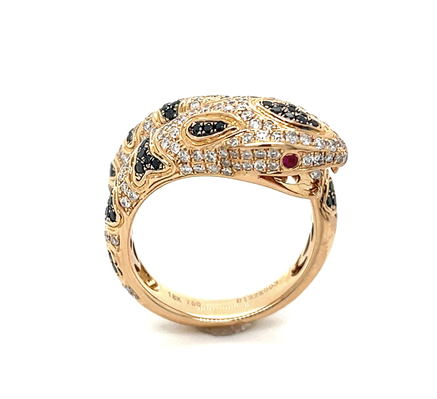 1.22ct White+Black Diamond 18KY Snake Ring