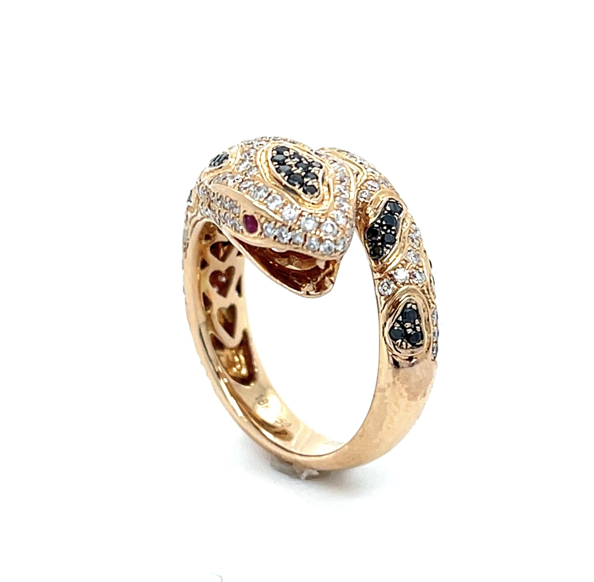 1.22ct White+Black Diamond 18KY Snake Ring