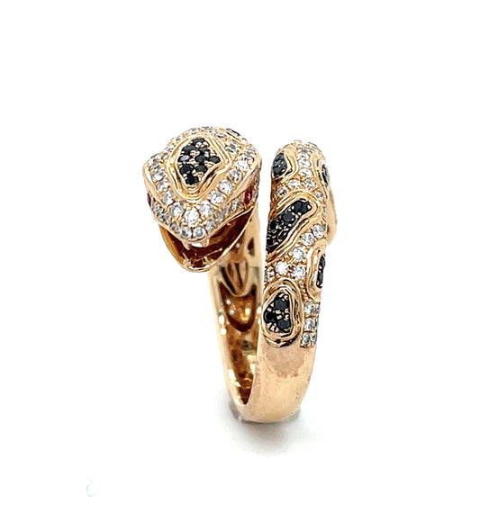 1.22ct White+Black Diamond 18KY Snake Ring
