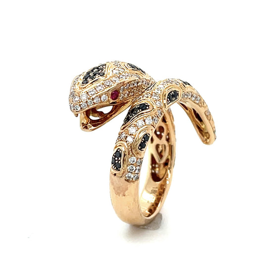1.22ct White+Black Diamond 18KY Snake Ring