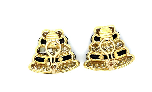 2ct (104 Diamond) + Onyx 18KY Earrings (Vintage 1970s)