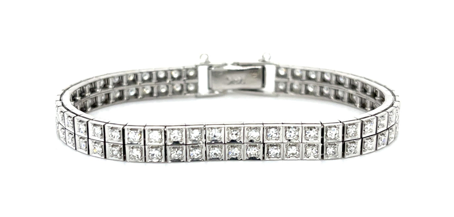 Art Deco 3.40ct (98 Diamonds) Square Bezel Set 14KW Double Row Tennis Bracelet