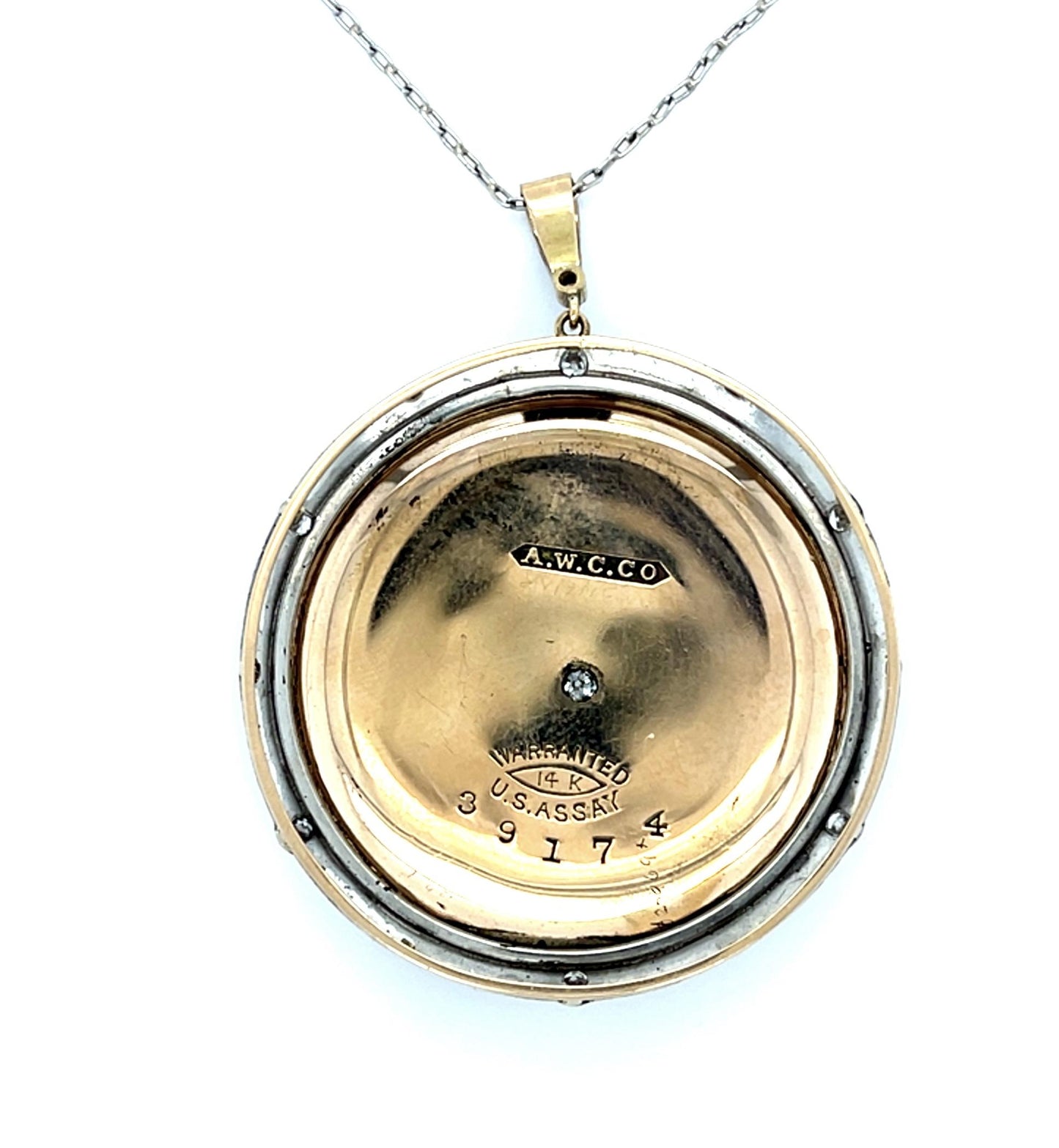 Victorian .46ct Old Mine Diamond + Enamel 14KY+Platinum Pendant