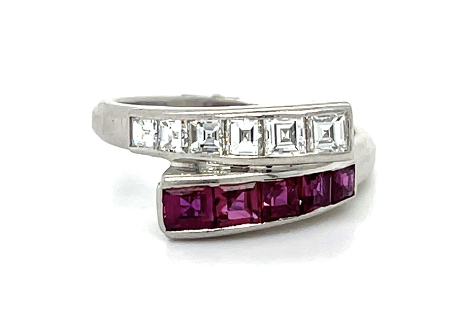 .78ct Ruby .58ct Carre-Cut Diamond Platinum Bypass Ring
